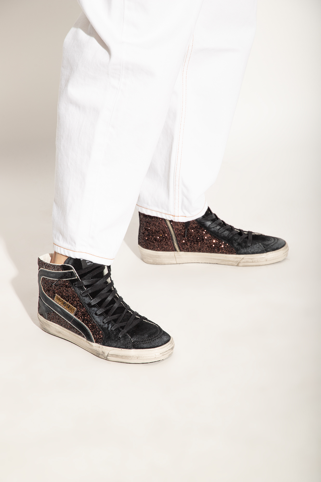 スニーカー Golden  SNEAKER (GWF00115F003977 81993) Golden Goose Slide Glitter Upper Suede Toe And List Leather